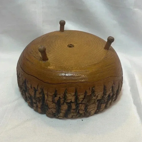 Vintage Wood Tree Bark Nut Bowl with Legs - Picture 3 of 4